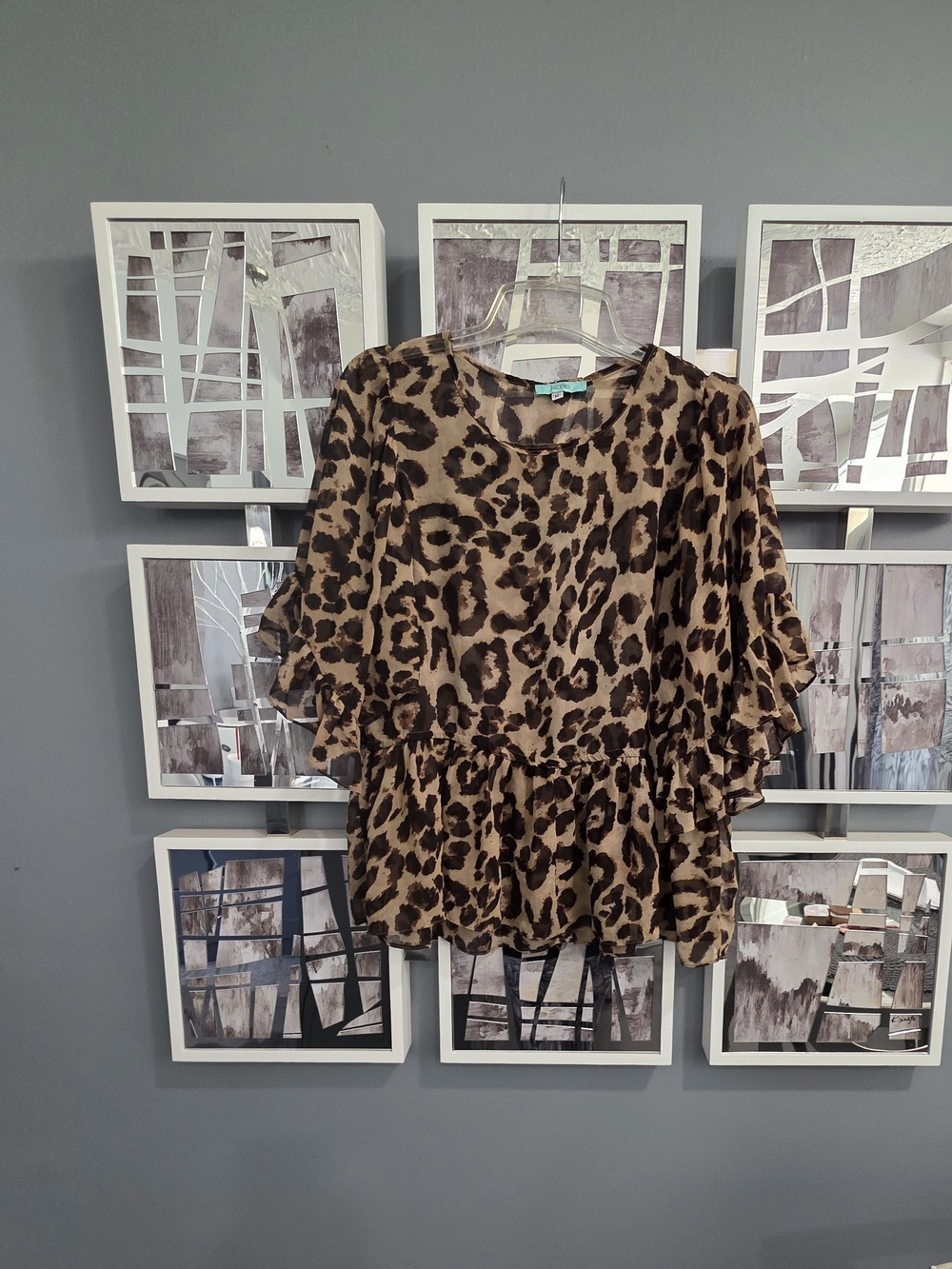 Leopard Print Ruffle Peplum Blouse - Brown/Black